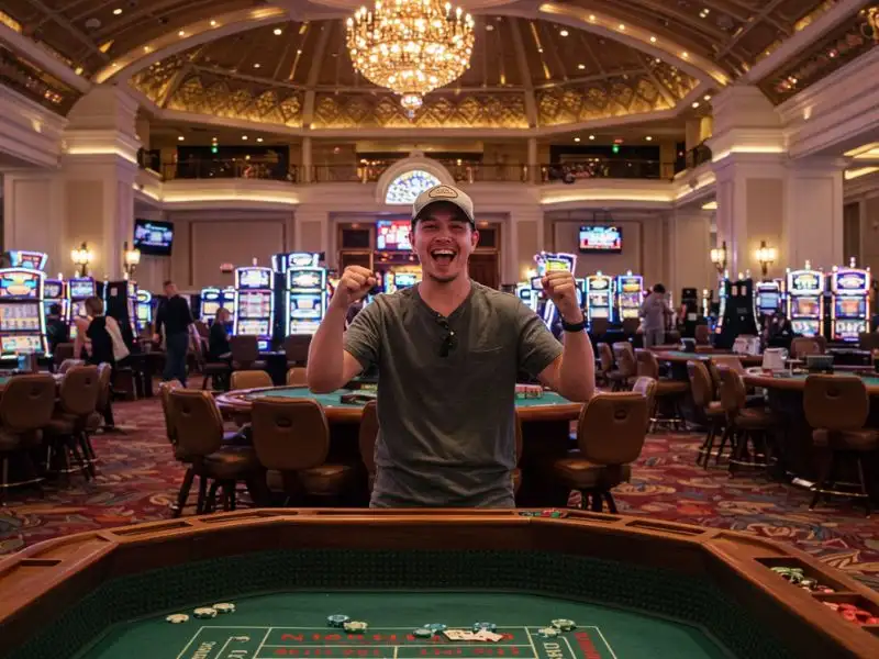 Online TMTPlay Casino: Happy man celebrating a poker game win