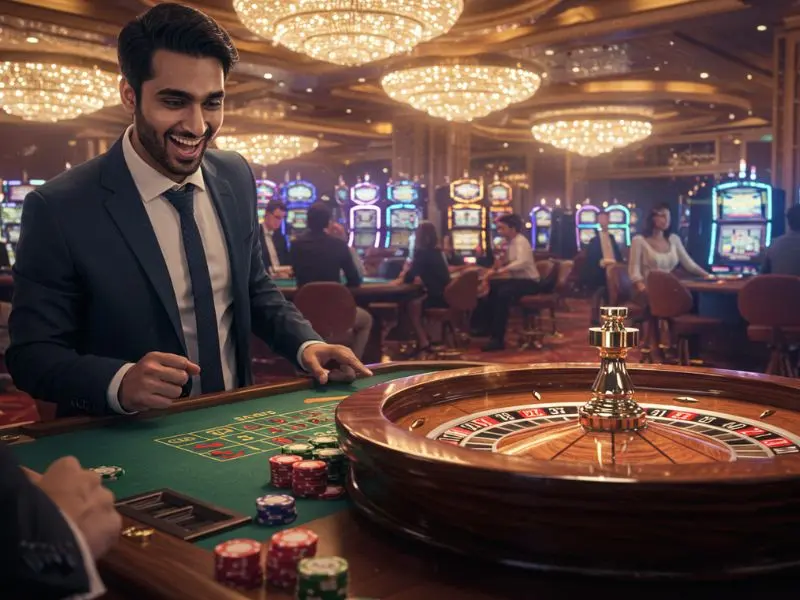 Happy man enjoying a game of online roulette on Spin PH 88