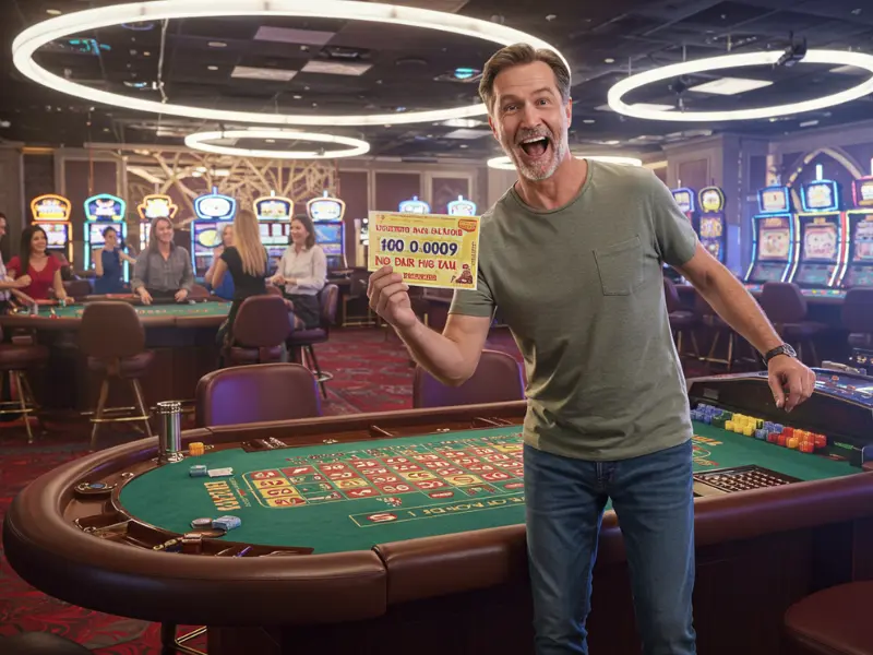 Happy man celebrating a lottery win at TMTcash Casino