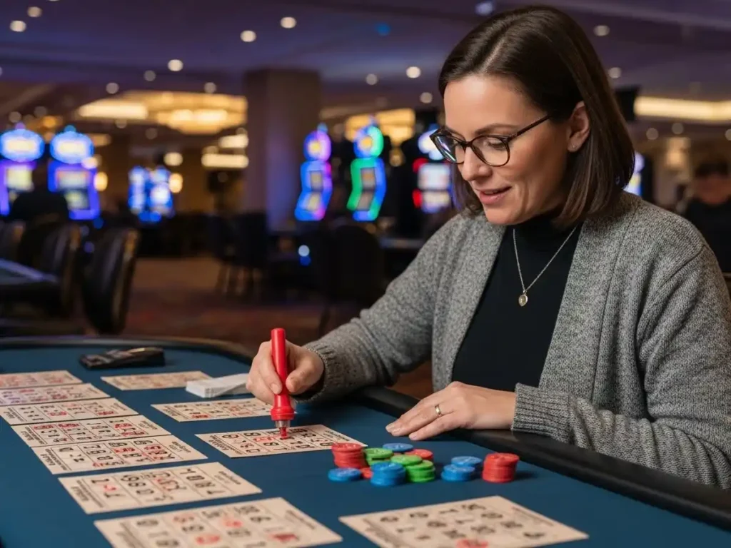 Close-up of bingo card and markers at TMTCash 88